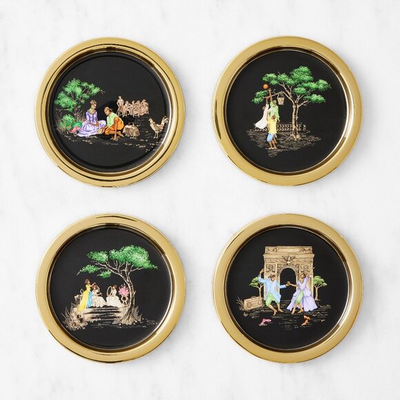 Sheila Bridges x Williams Sonoma Harlem Toile Coasters Black Set of 4 NEW in Box - Picture 1 of 3